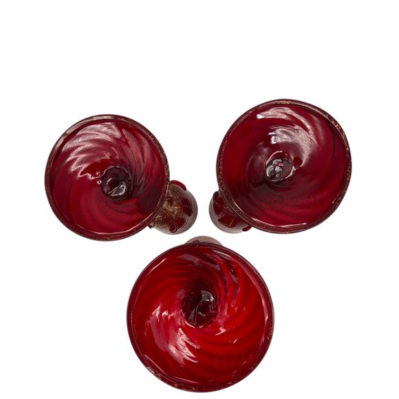 Venetian Vintage Murano Gold Infused Ruby Red Goblets Set of three - Picture 4 of 8